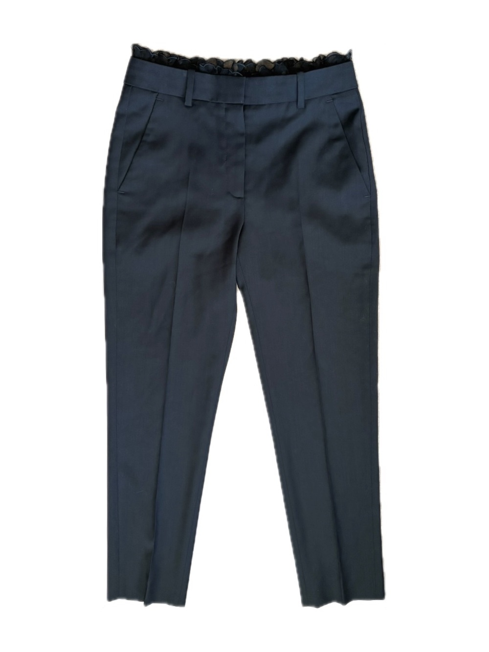 The Kooples Cropped Wool Trousers Size 32 (USXXS) Black Ruffle Waist Mid-Rise